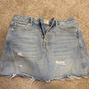 We The Free Light Blue Distressed A-Line Skirt